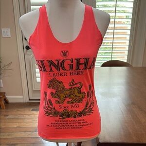 Singha Lager Beer Racerback Tank Peachy Thailand Graphic Tee Festival Summer Top